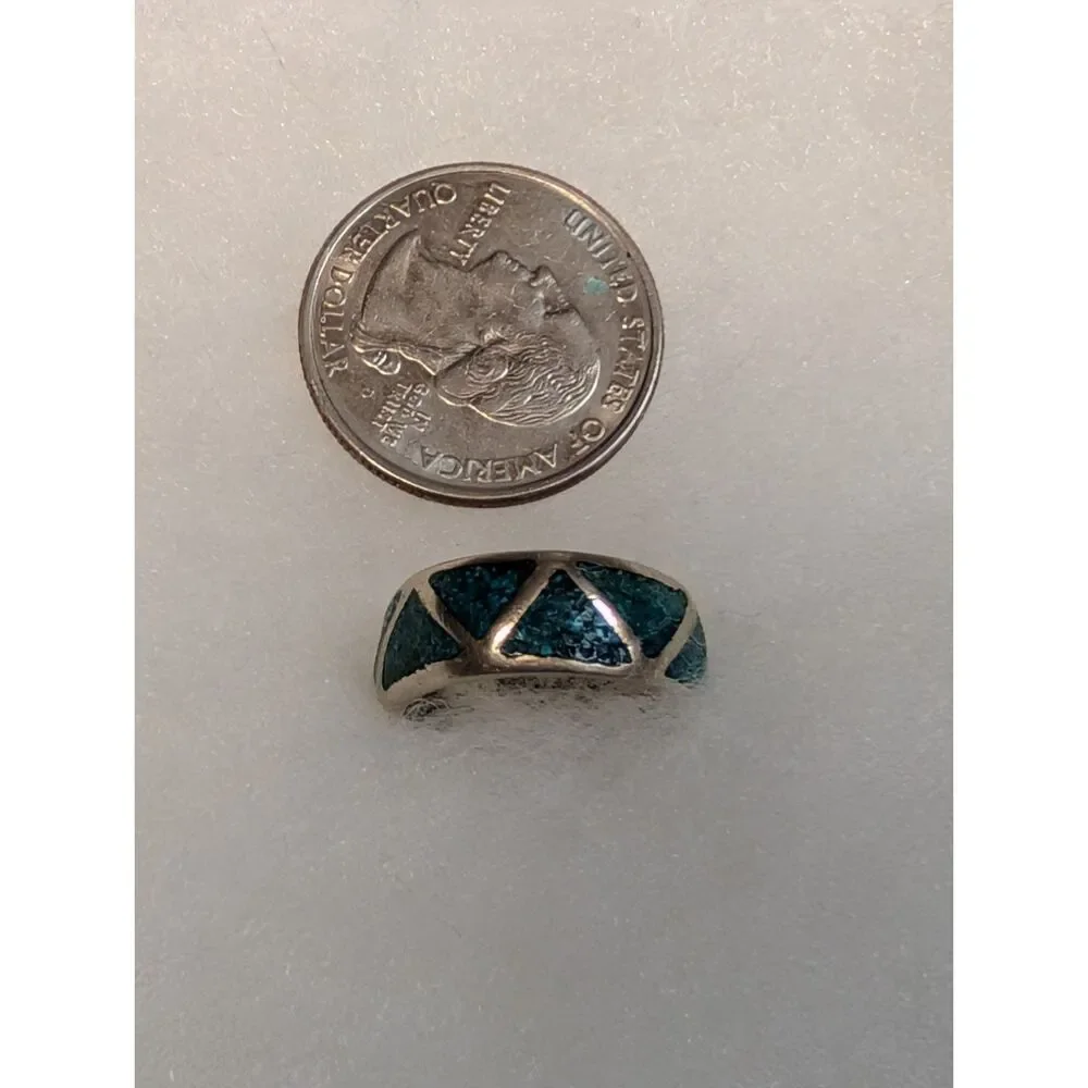 Vintage Turquoise Inlay Sterling Silver Ring, Size 7